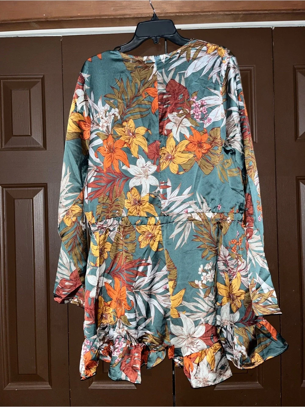 Boohoo Teal Tropical Leaf Print Romper - Picture 2 of 5